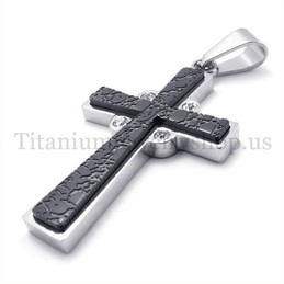 two layers with diamond fashion titanium cross pendant 19628