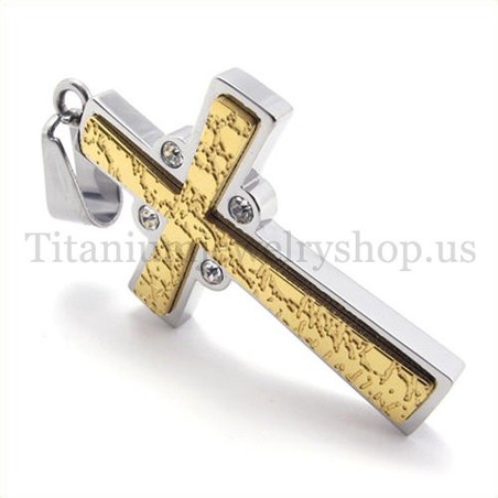 gold two layers with diamond fashion titanium cross pendant 19629