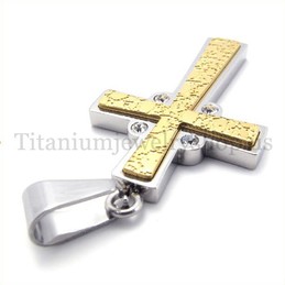 gold two layers with diamond fashion titanium cross pendant 19629