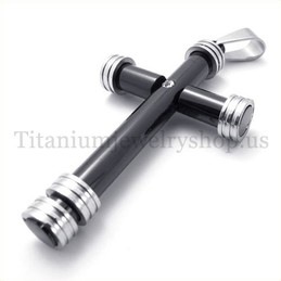 fashion black cylinder titanium cross pendant 19648
