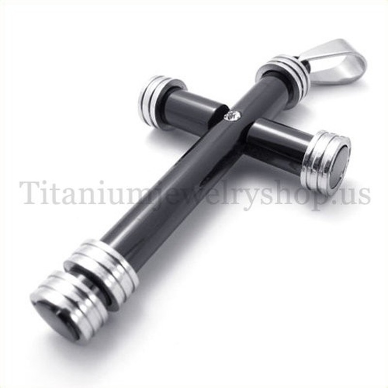 fashion black cylinder titanium cross pendant 19648