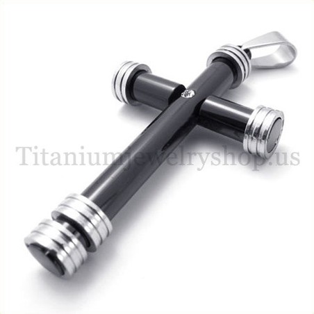 fashion black cylinder titanium cross pendant 19648
