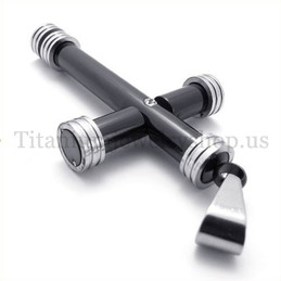 fashion black cylinder titanium cross pendant 19648