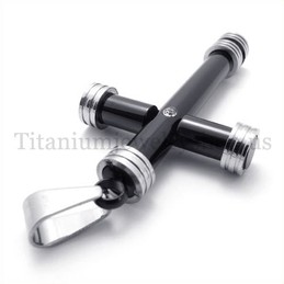 fashion black cylinder titanium cross pendant 19648