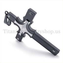 embedded silver small cross fashion black titanium cross pendant 19650