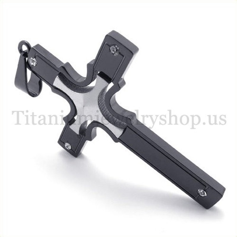 embedded silver small cross fashion black titanium cross pendant 19650