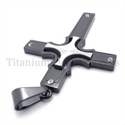embedded silver small cross fashion black titanium cross pendant 19650