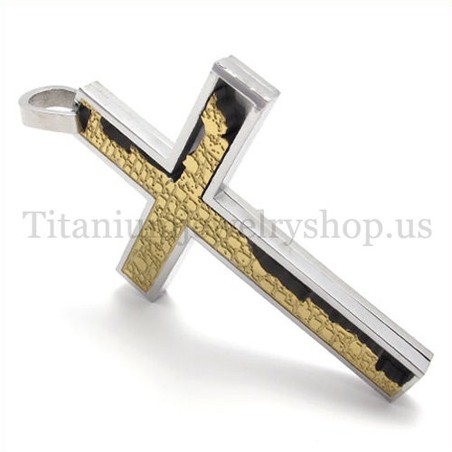 gold incomplete fill quadrate titanium cross pendant 19665