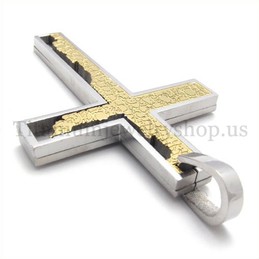 gold incomplete fill quadrate titanium cross pendant 19665