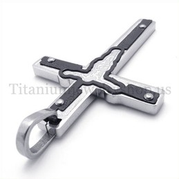 carved jesus black titanium cross pendant 19670