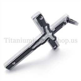 carved jesus black titanium cross pendant 19670