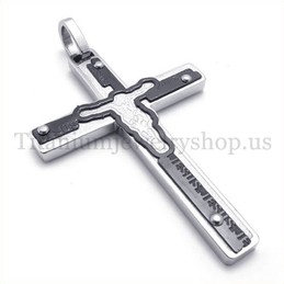 carved jesus black titanium cross pendant 19670