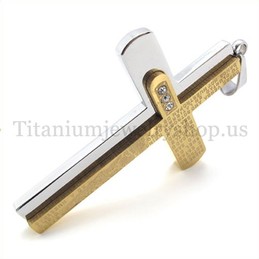 two layers carved Bible gold titanium cross pendant 19672