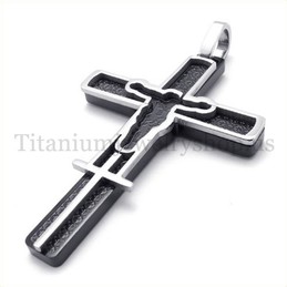 black carved jesus pattern titanium cross pendant 19675