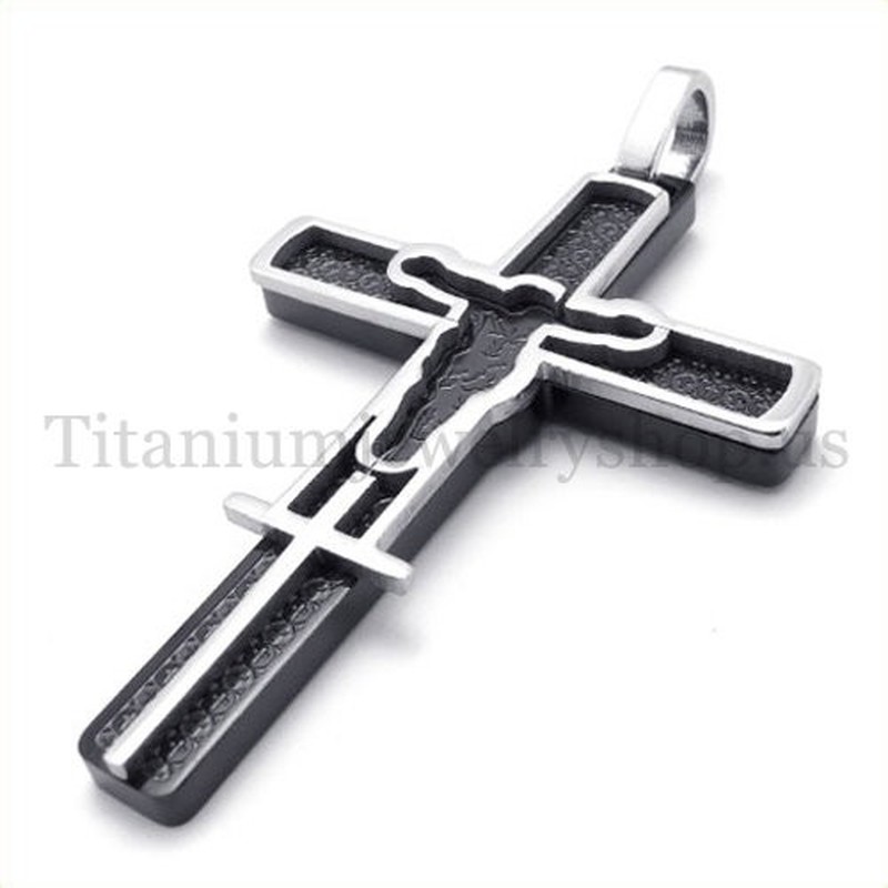 black carved jesus pattern titanium cross pendant 19675