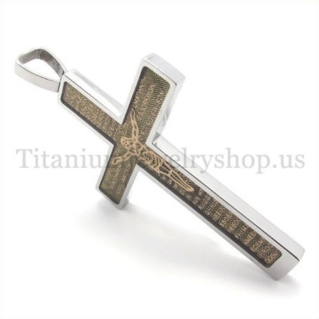 gold carved jesus pattern and bible fashion titanium cross pendant 19682