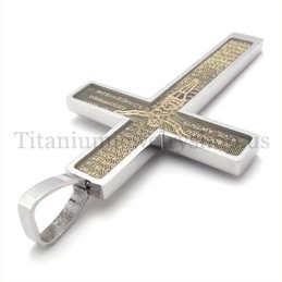 gold carved jesus pattern and bible fashion titanium cross pendant 19682