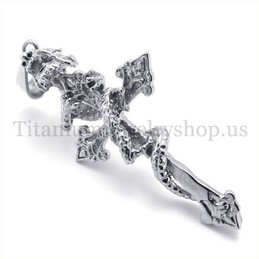 coiled dragon men titanium cross pendant 19683