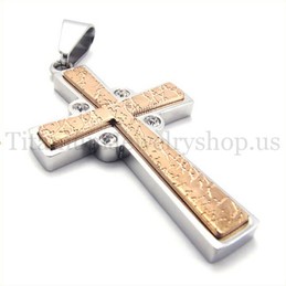 fashion coffee golden two layer titanium cross pendant 19630