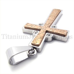 fashion coffee golden two layer titanium cross pendant 19630