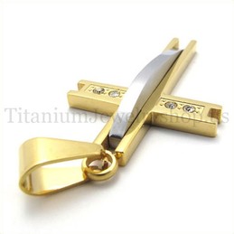 golden with diamond fashion titanium cross pendant 19632
