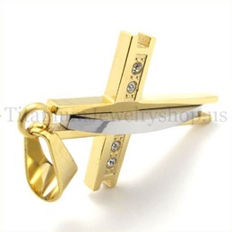golden with diamond fashion titanium cross pendant 19632