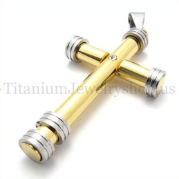 golden fashion cylindrical titanium cross pendant 19647