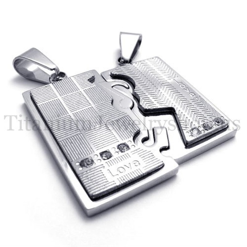 silver two layer interlocking lovers titanium pendant 19991
