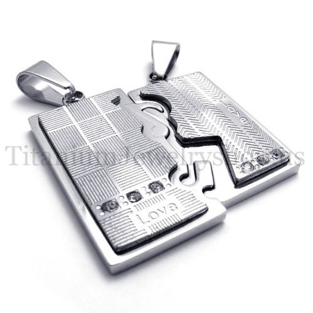 silver two layer interlocking lovers titanium pendant 19991
