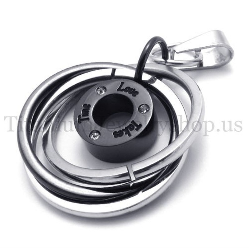 black Multi-ring engraved with "take time love" titanium pendant 20017