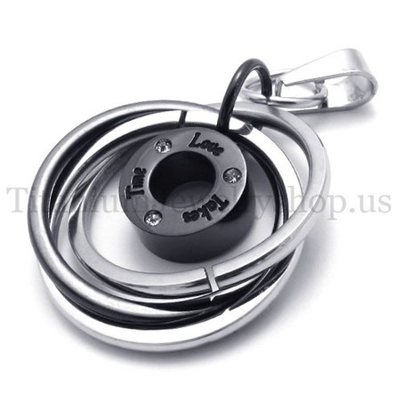 black Multi-ring engraved with "take time love" titanium pendant 20017