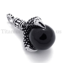 eagle's paw and black gem titanium pendant 20106