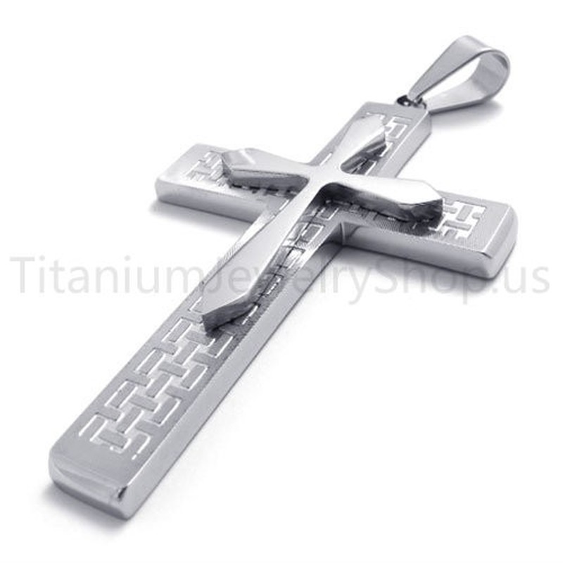 2012 New Two Layers Silvery Cross Titanium Pendant 20151