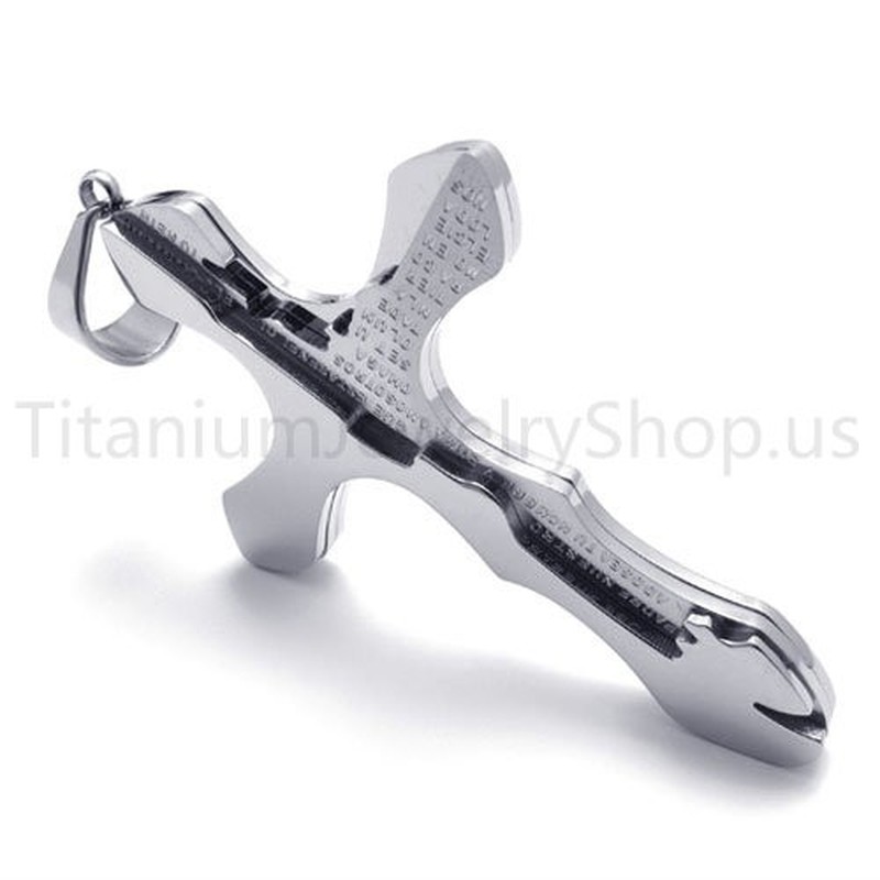 2012 New Silvery Carving Letters Cross Titanium Pendant 20160