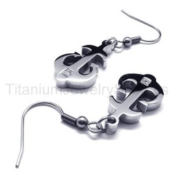 Silver Titanium Anchor Earrings 17473