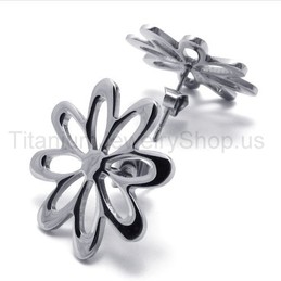 Silver Flower Cute Titanium Earrings 18570