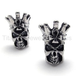 White Eyes Skull Titanium Earrings 20336