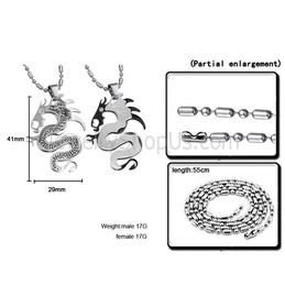 Titanium Silver and Black Dragon Lovers Pendants with Free Chains C399