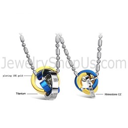 Titanium Three Colors Rings Lovers Pendants with Rhinestones and Free Chains C642
