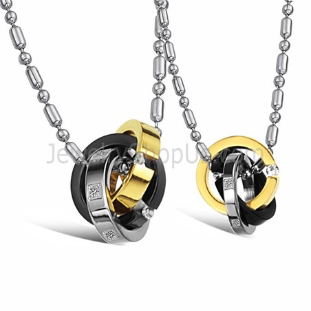 Titanium Three Colors Rings Lovers Pendants with Dimaonds and Free Chains C642