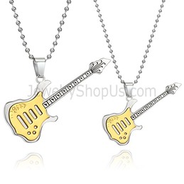 Titanium Gold Guitar Lovers Pendants with Free Chains C343