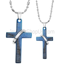Titanium Blue Cross Bible Lovers Pendants with Free Chains C287