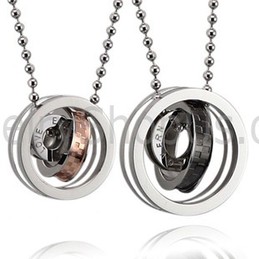 Titanium Black and Rose Gold Rings Lovers Pendants with Free Chains C491