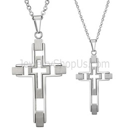 Titanium Silver Inlay Cross Pendants with Free Chains 108