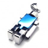 Mens Blue Silver Robot Pure Titanium Pendant Necklace