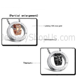 Titanium Rose Gold and Black Rings "Keep Me In Your Heart" Lovers Pendants with Rhinestone and Free Chains C673