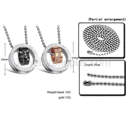 Titanium Rose Gold and Black Rings "Keep Me In Your Heart" Lovers Pendants with Rhinestone and Free Chains C673