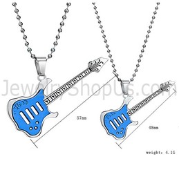 Titanium Blue Guitar Pendants with Free Chains C343