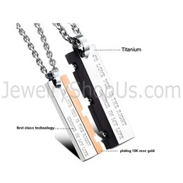Titanium Rose Gold and Black Great Wall Lovers Pendants with Free Chains C621
