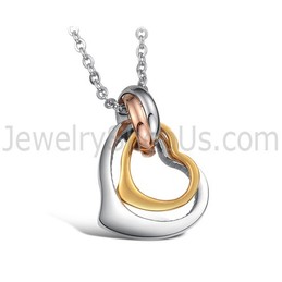 Titanium Rings and Sweetheart Lovers Pendants with Rhinestone and Free Chains C606